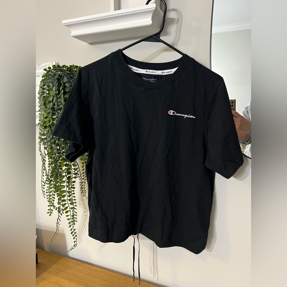 CHAMPION Black Cropped Tee with Drawstring Waist - Size L